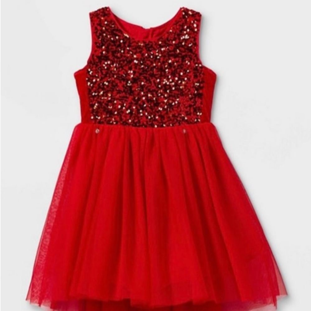 Girls' Sequin Tulle Sleeveless Dress - Red - Valentines Day - Party - NWT - XS